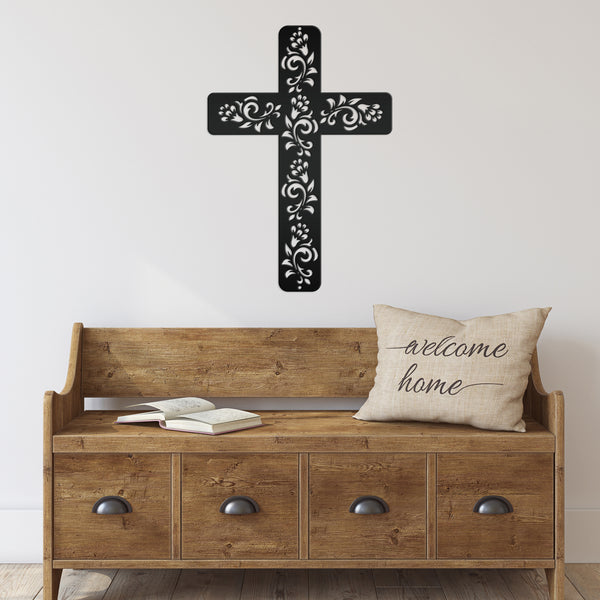 Flower Ornament Cross Metal Sign-Religious-Christian-Wall Art -Decor-Wall Hanging Art-Home Decor
