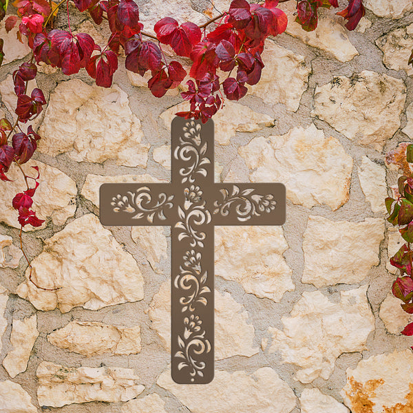 Flower Ornament Cross Metal Sign-Religious-Christian-Wall Art -Decor-Wall Hanging Art-Home Decor