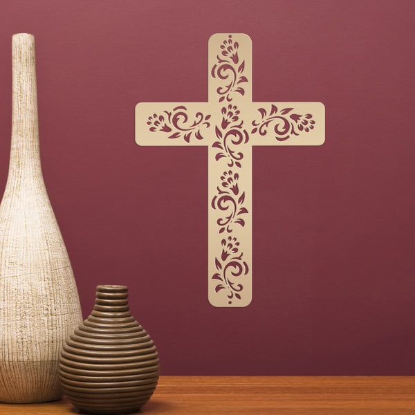 Flower Ornament Cross Metal Sign-Religious-Christian-Wall Art -Decor-Wall Hanging Art-Home Decor