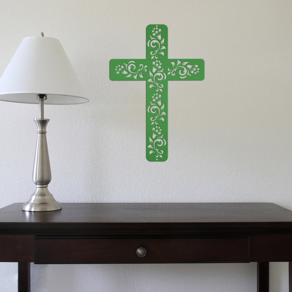 Flower Ornament Cross Metal Sign-Religious-Christian-Wall Art -Decor-Wall Hanging Art-Home Decor