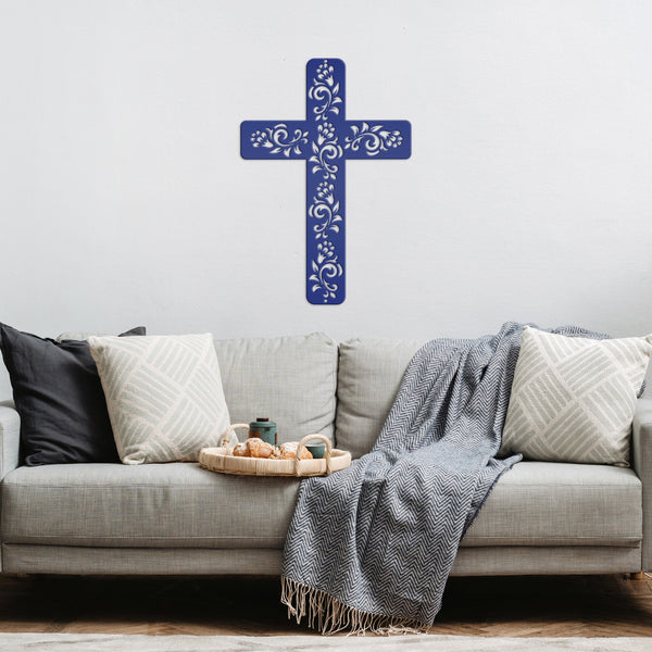 Flower Ornament Cross Metal Sign-Religious-Christian-Wall Art -Decor-Wall Hanging Art-Home Decor