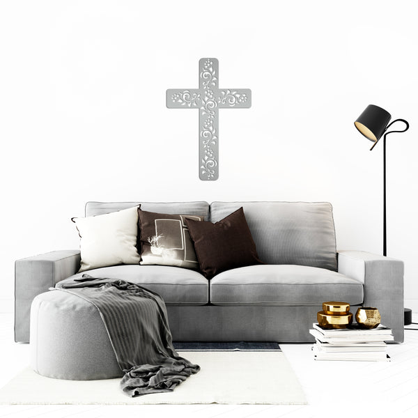 Flower Ornament Cross Metal Sign-Religious-Christian-Wall Art -Decor-Wall Hanging Art-Home Decor