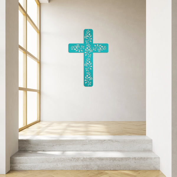 Flower Ornament Cross Metal Sign-Religious-Christian-Wall Art -Decor-Wall Hanging Art-Home Decor