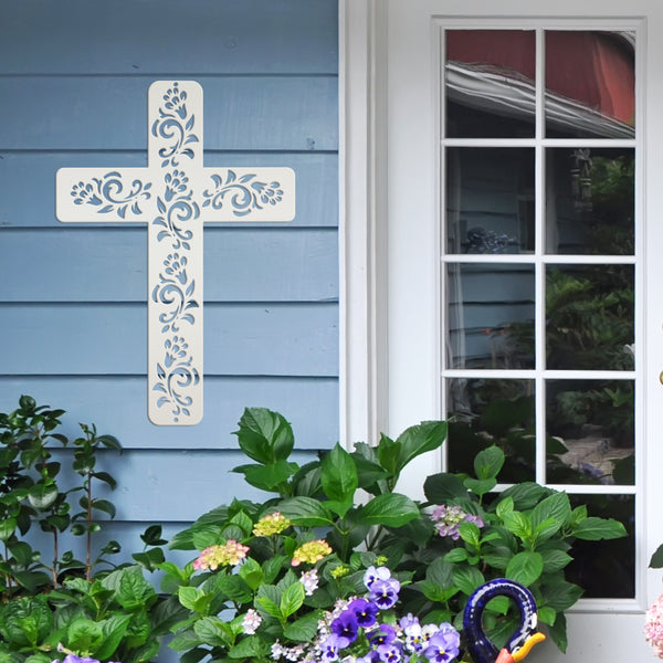 Flower Ornament Cross Metal Sign-Religious-Christian-Wall Art -Decor-Wall Hanging Art-Home Decor