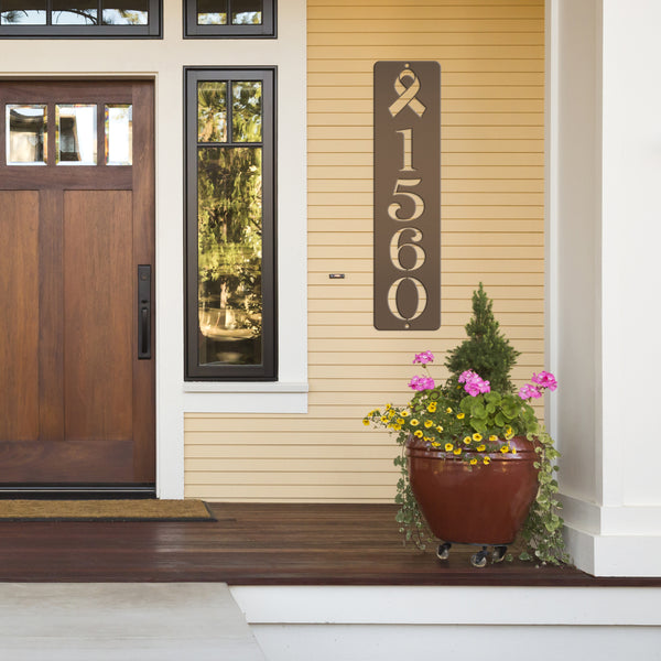 Personalized Cancer Ribbon Address Metal Sign - House Numbers