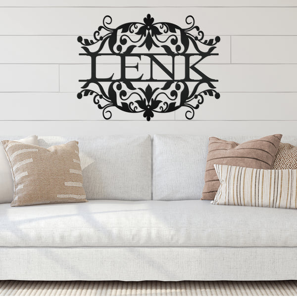 Custom Vined Last Name Sign, Name Wall Decor, Name Wall Art, Name Home Decor,  Wedding Gift Idea, Business Sign, Outdoor Metal Sign