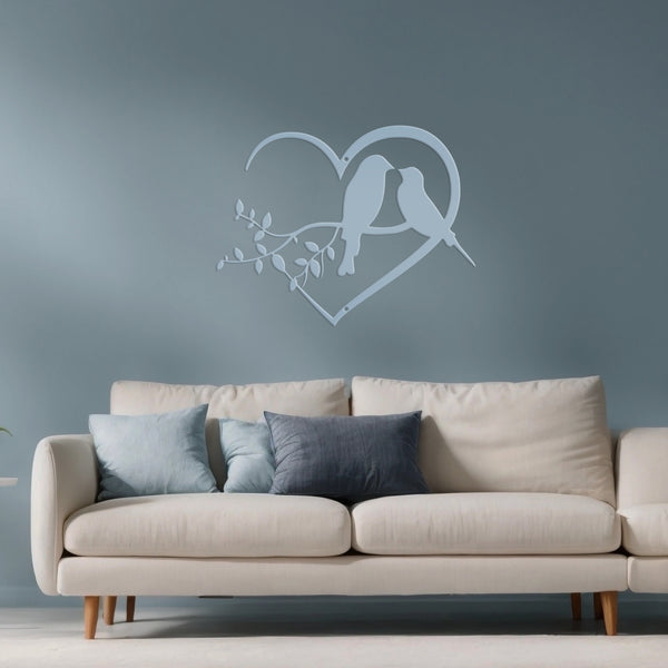 Love Birds on Tree Branch -  Heart Frame Metal Sign - Indoor Outdoor -Garden Sign