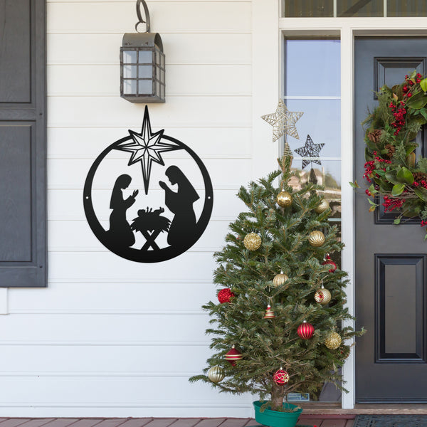 Metal Christmas Nativity Sign , Outdoor Holiday Decor, Christian Yard Scene
