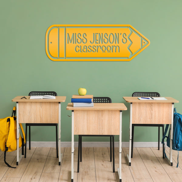 Custom Teacher Name Personalized Classroom Metal Sign , Pencil Shaped Sign for Teachers Name, Teachers Classroom Wall Art & Wall Decor, Gift for Teacher, Teacher Classroom Decor for Wall