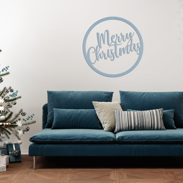 Round Merry Christmas Metal Sign
