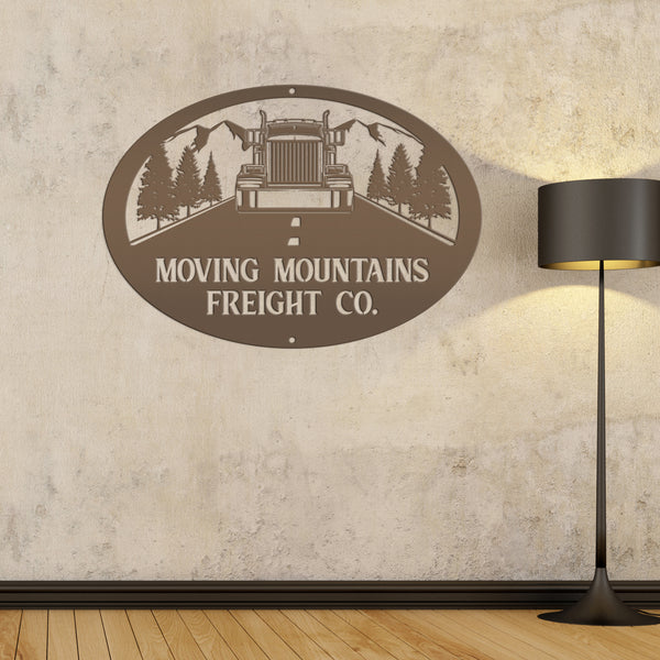 Tractor Trailer Mountain Scene Metal Sign, Personalized Semi Truck Wall Art Decor, Big Rig Art, Trailer Truck Decor, Semi Truck Wall Decor, Father's Day Gift Ideas, Trucking Business Sign