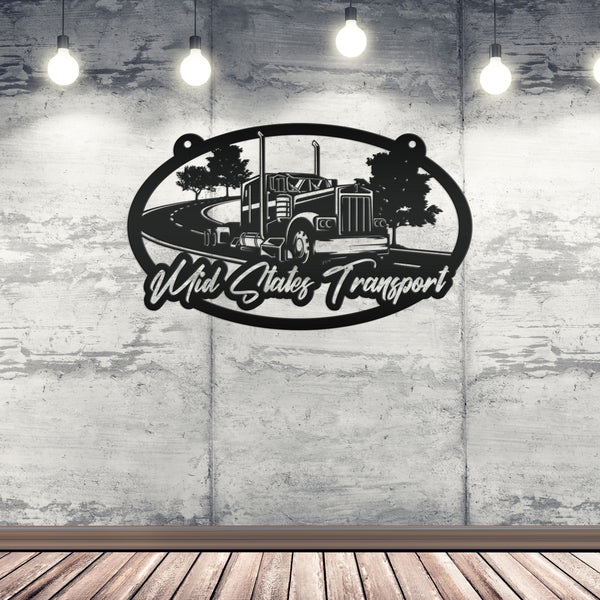 Tractor Trailer Highway Scene Metal Sign-Semi Truck-Truck Trailer-Big Rig