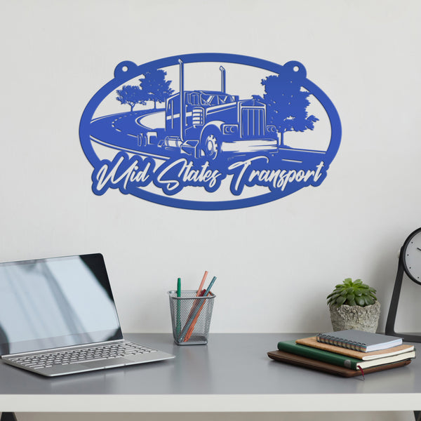 Tractor Trailer Highway Scene Metal Sign-Semi Truck-Truck Trailer-Big Rig