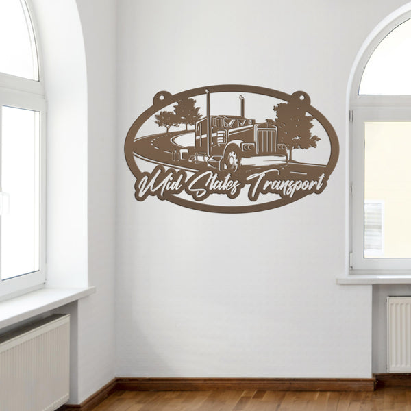 Tractor Trailer Highway Scene Metal Sign-Semi Truck-Truck Trailer-Big Rig