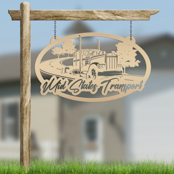 Tractor Trailer Highway Scene Metal Sign-Semi Truck-Truck Trailer-Big Rig