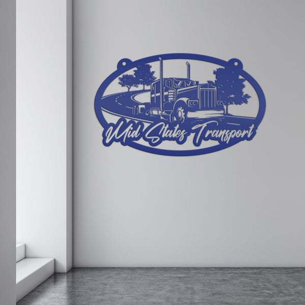 Tractor Trailer Highway Scene Metal Sign-Semi Truck-Truck Trailer-Big Rig