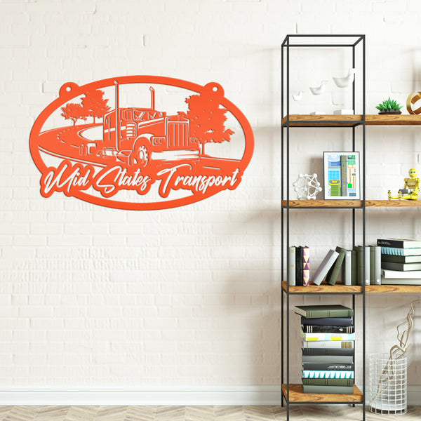 Tractor Trailer Highway Scene Metal Sign-Semi Truck-Truck Trailer-Big Rig