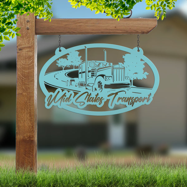 Tractor Trailer Highway Scene Metal Sign-Semi Truck-Truck Trailer-Big Rig