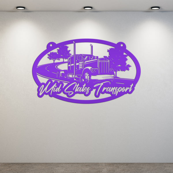 Tractor Trailer Highway Scene Metal Sign-Semi Truck-Truck Trailer-Big Rig