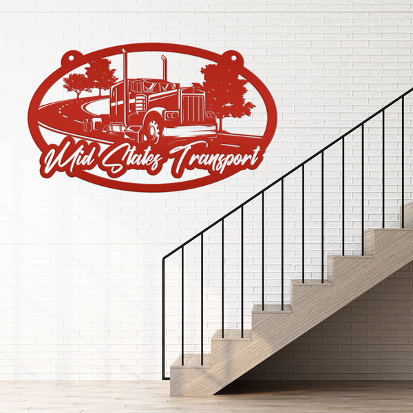 Tractor Trailer Highway Scene Metal Sign-Semi Truck-Truck Trailer-Big Rig