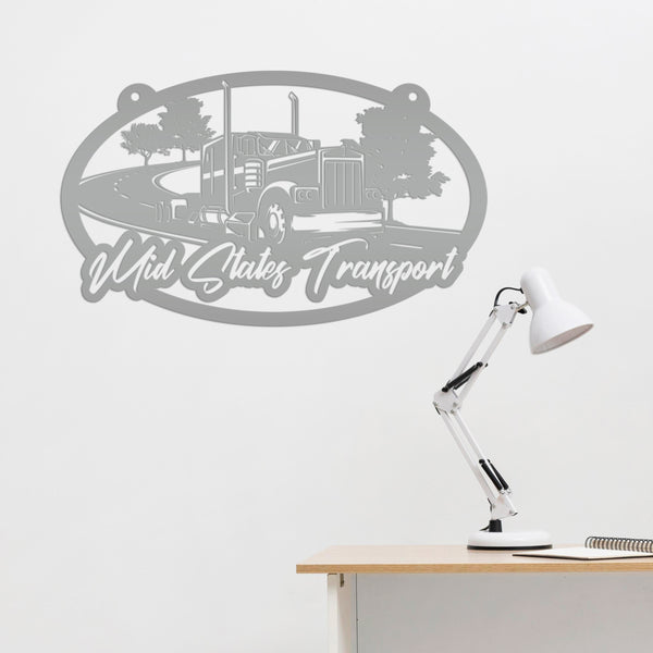 Tractor Trailer Highway Scene Metal Sign-Semi Truck-Truck Trailer-Big Rig
