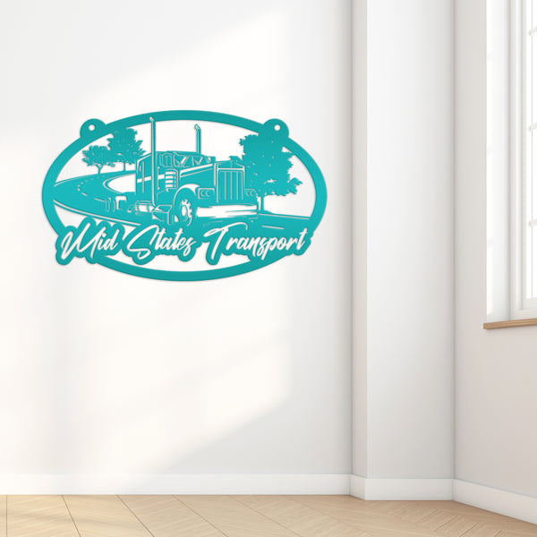 Tractor Trailer Highway Scene Metal Sign-Semi Truck-Truck Trailer-Big Rig