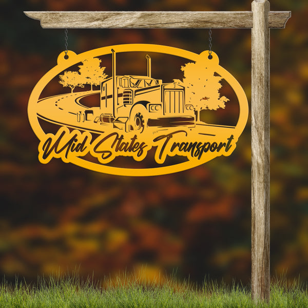 Tractor Trailer Highway Scene Metal Sign-Semi Truck-Truck Trailer-Big Rig