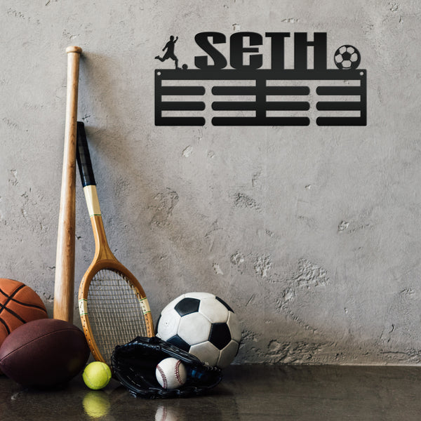 Personalized Soccer Medals Holder - Senior Gift-Metal Holder for Medals-Kids Bedroom Decor-Medal Holder-Ribbons-Pesonalized Medal Display for Bedroom-Custom Medal Holder for Awards-Medal Hanger-Sports Bedroom Decor