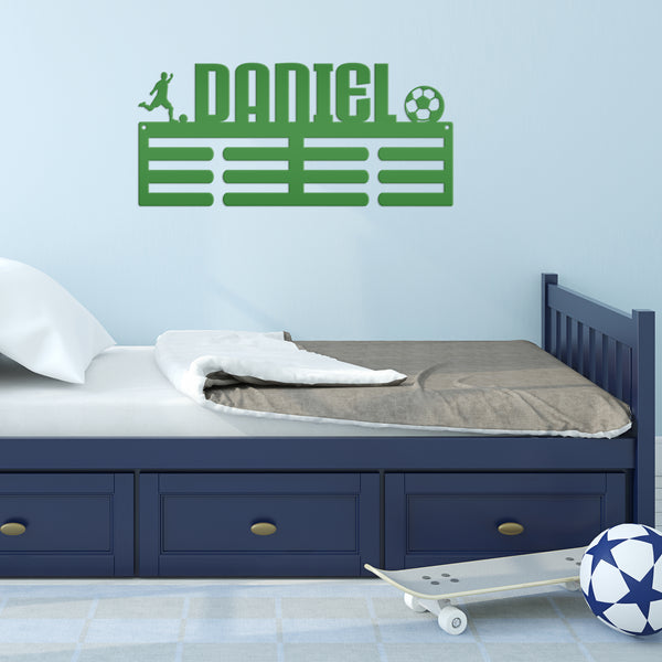 Personalized Soccer Medals Holder - Senior Gift-Metal Holder for Medals-Kids Bedroom Decor-Medal Holder-Ribbons-Pesonalized Medal Display for Bedroom-Custom Medal Holder for Awards-Medal Hanger-Sports Bedroom Decor