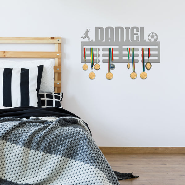 Personalized Soccer Medals Holder - Senior Gift-Metal Holder for Medals-Kids Bedroom Decor-Medal Holder-Ribbons-Pesonalized Medal Display for Bedroom-Custom Medal Holder for Awards-Medal Hanger-Sports Bedroom Decor