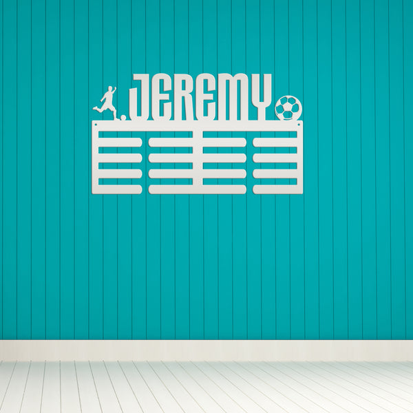 Personalized Soccer Medals Holder - Senior Gift-Metal Holder for Medals-Kids Bedroom Decor-Medal Holder-Ribbons-Pesonalized Medal Display for Bedroom-Custom Medal Holder for Awards-Medal Hanger-Sports Bedroom Decor