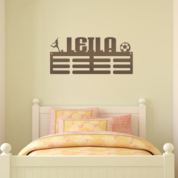 Personalized Soccer Medals Holder - Senior Gift-Metal Holder for Medals-Kids Bedroom Decor-Medal Holder-Ribbons-Pesonalized Medal Display for Bedroom-Custom Medal Holder for Awards-Medal Hanger-Sports Bedroom Decor