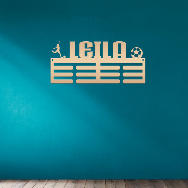 Personalized Soccer Medals Holder - Senior Gift-Metal Holder for Medals-Kids Bedroom Decor-Medal Holder-Ribbons-Pesonalized Medal Display for Bedroom-Custom Medal Holder for Awards-Medal Hanger-Sports Bedroom Decor