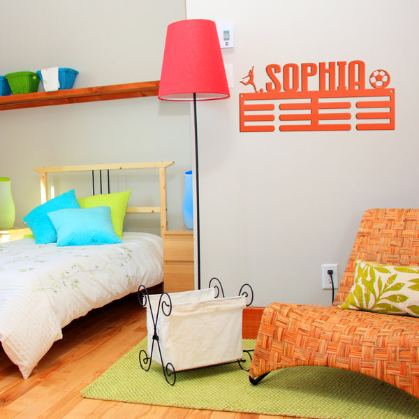 Personalized Soccer Medals Holder - Senior Gift-Metal Holder for Medals-Kids Bedroom Decor-Medal Holder-Ribbons-Pesonalized Medal Display for Bedroom-Custom Medal Holder for Awards-Medal Hanger-Sports Bedroom Decor