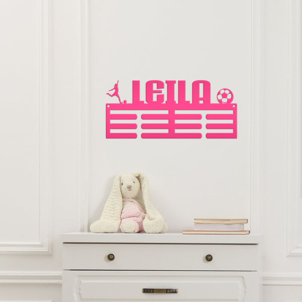 Personalized Soccer Medals Holder - Senior Gift-Metal Holder for Medals-Kids Bedroom Decor-Medal Holder-Ribbons-Pesonalized Medal Display for Bedroom-Custom Medal Holder for Awards-Medal Hanger-Sports Bedroom Decor