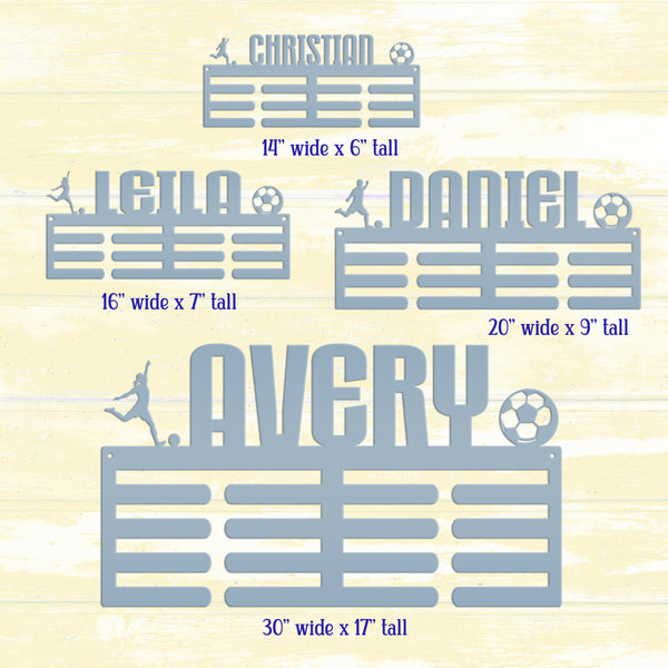 Personalized Soccer Medals Holder - Senior Gift-Metal Holder for Medals-Kids Bedroom Decor-Medal Holder-Ribbons-Pesonalized Medal Display for Bedroom-Custom Medal Holder for Awards-Medal Hanger-Sports Bedroom Decor