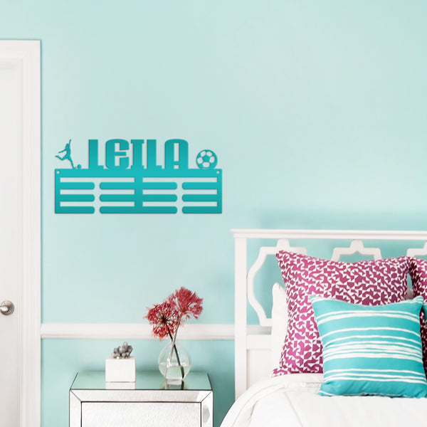 Personalized Soccer Medals Holder - Senior Gift-Metal Holder for Medals-Kids Bedroom Decor-Medal Holder-Ribbons-Pesonalized Medal Display for Bedroom-Custom Medal Holder for Awards-Medal Hanger-Sports Bedroom Decor