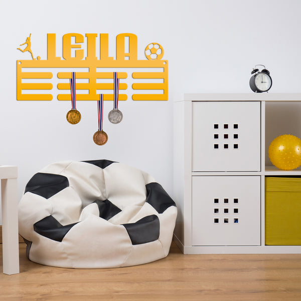 Personalized Soccer Medals Holder - Senior Gift-Metal Holder for Medals-Kids Bedroom Decor-Medal Holder-Ribbons-Pesonalized Medal Display for Bedroom-Custom Medal Holder for Awards-Medal Hanger-Sports Bedroom Decor