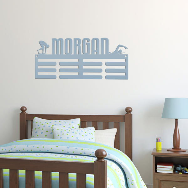 Personalized Swimming Medals Holder-Medal Holder-Kid Bedroom Decor-Medal Hanger-Ribbon Holder