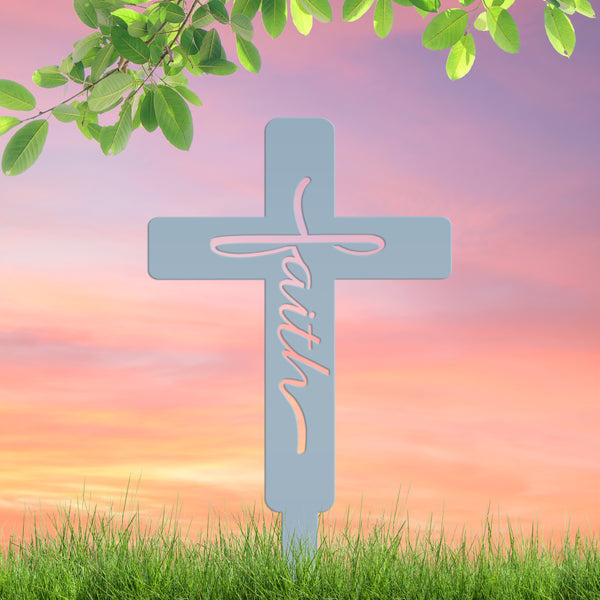 Faith Cross Metal Yard Stake - Easter/Christian Decor-Gravesite -Graveyard Memorial-Gift for Mom-Grandma
