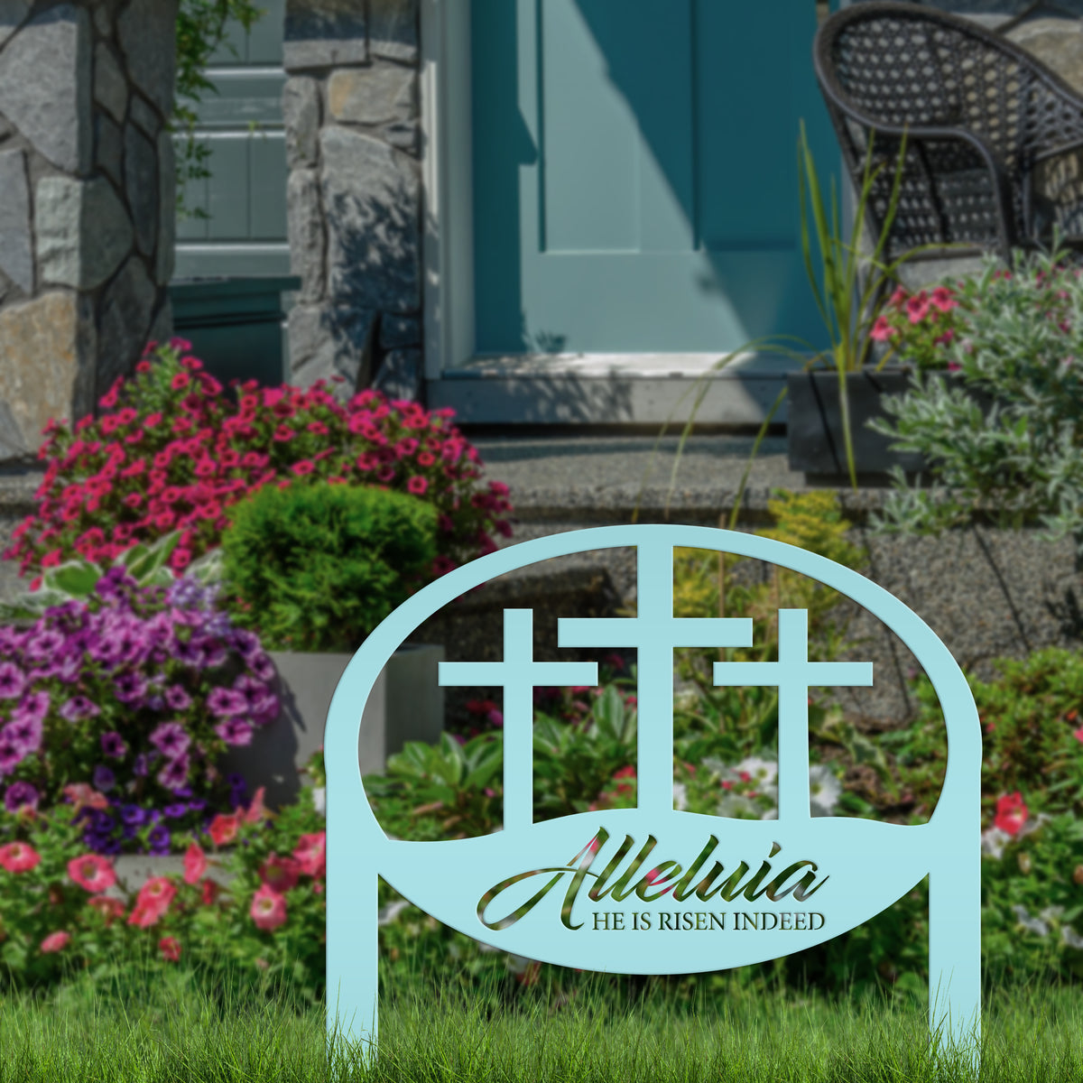 Metal Outdoor Christian Cross Alleluia Metal Yard Stake Easter Decor
