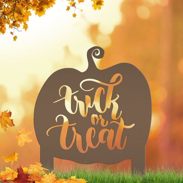 Trick Or Treat Metal Yard Stake - Halloween Decor- Pumpkin Decor