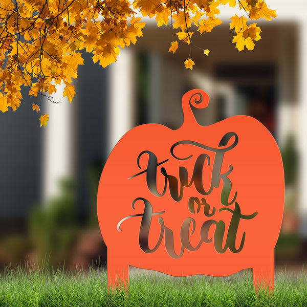 Trick Or Treat Metal Yard Stake - Halloween Decor- Pumpkin Decor