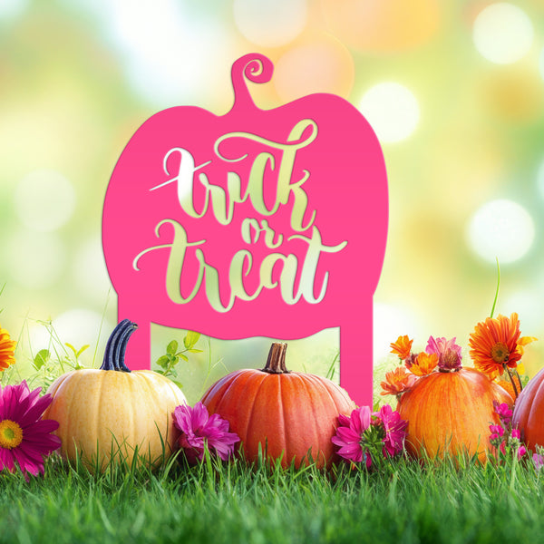 Trick Or Treat Metal Yard Stake - Halloween Decor- Pumpkin Decor