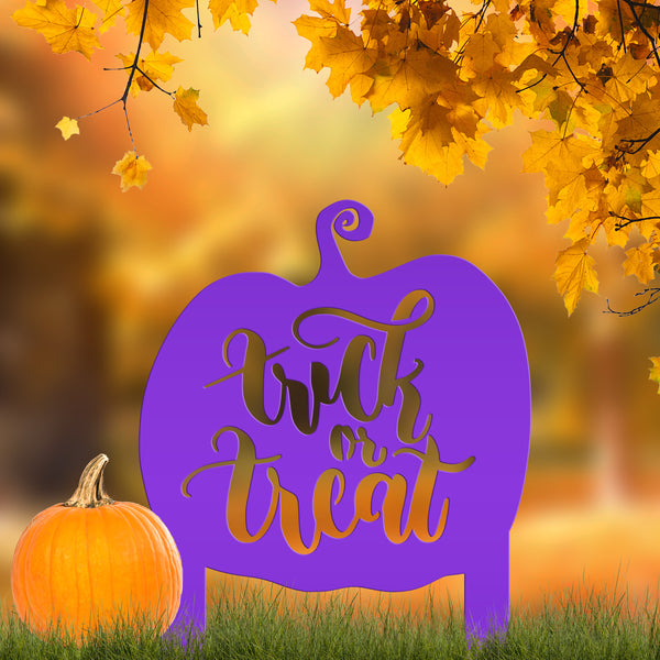 Trick Or Treat Metal Yard Stake - Halloween Decor- Pumpkin Decor