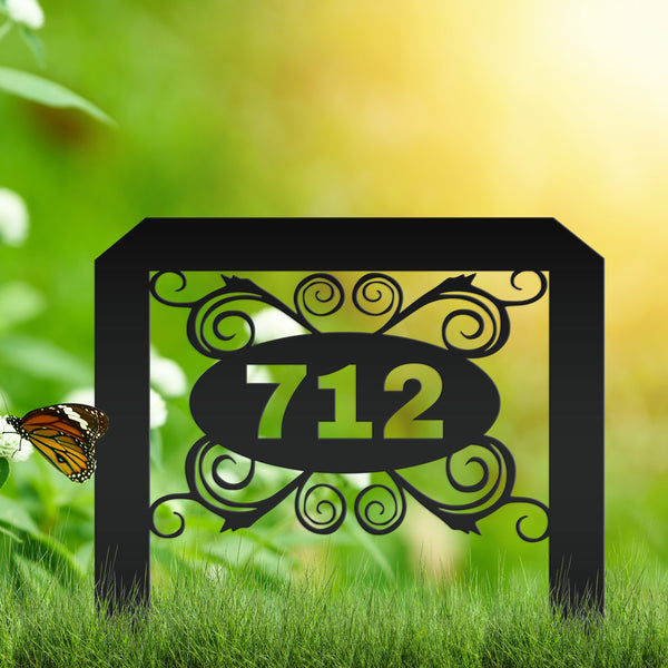Oval Swirl Address Yard Stake Sign-House Number Yard Stake- Wedding Gift-Housewarming Gift