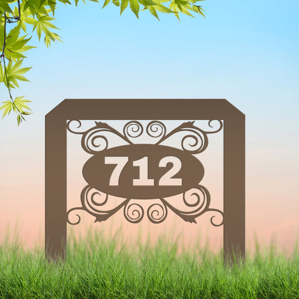 Oval Swirl Address Yard Stake Sign-House Number Yard Stake- Wedding Gift-Housewarming Gift