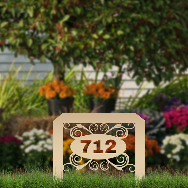 Oval Swirl Address Yard Stake Sign-House Number Yard Stake- Wedding Gift-Housewarming Gift