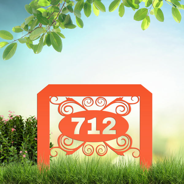 Oval Swirl Address Yard Stake Sign-House Number Yard Stake- Wedding Gift-Housewarming Gift