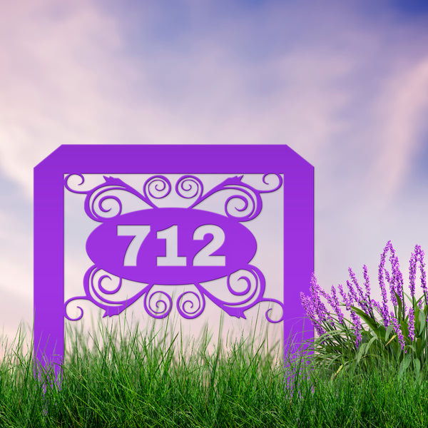 Oval Swirl Address Yard Stake Sign-House Number Yard Stake- Wedding Gift-Housewarming Gift